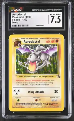 CGC 7.5 Aerodactyl 1999 Fossil 1/62 Holo Pokemon Card - Image 1