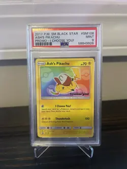 PSA 9 Mint Ash's Pikachu promo SM108 Pokemon Card I Choose you! Movie Black Star - Image 1