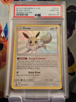 PSA 10 GEM MINT Eevee SV41/SV94 Hidden Fates Shiny Vault Holo Pokemon TCG - Image 1