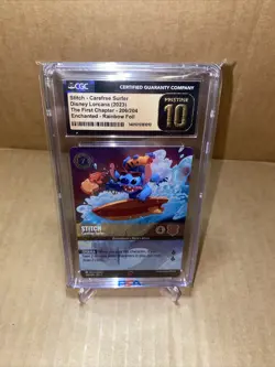 Disney Lorcana GRADED Stitch Carefree Surfer 206/204 ENCHANTED Foil PRISTINE 10 - Image 1