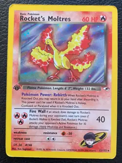 Pokemon TCG - Rocket's Moltres 12/132 1st ed. Gym Heroes (2000) Holo Rare MP - Image 1