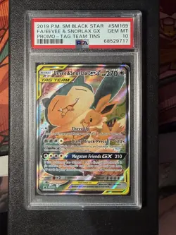Pokemon 2019 Eevee & Snorlax GX SM169 SM Black Star Promo GEM MINT PSA 10 - Image 1