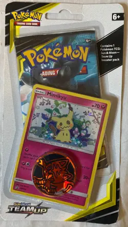 2019 POKEMON SUN & MOON TEAM-UP BOOSTER MIMIKYU SM163 COIN SEALED BLISTER PACK A - Image 1