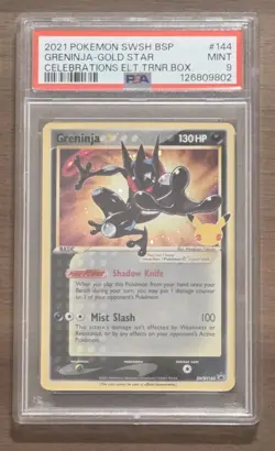 2021 Pokemon TCG Celebrations Greninja Gold Star ELT Trainer Box #144 PSA 9 - Image 1