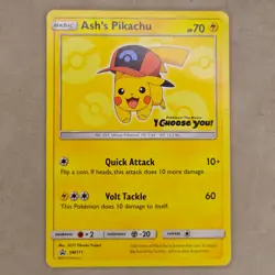 Ash's Pikachu SM111 Black Star Promo Pokemon Card HP Heavily Played - Image 1