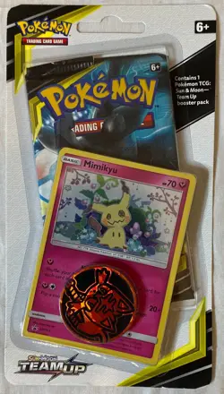 2019 POKEMON SUN & MOON TEAM-UP BOOSTER MIMIKYU SM163 COIN SEALED BLISTER PACK B - Image 1