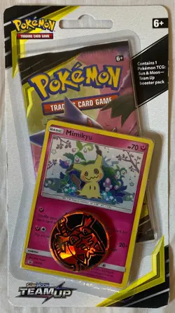 2019 POKEMON SUN & MOON TEAM-UP BOOSTER MIMIKYU SM163 COIN SEALED BLISTER PACK D - Image 1