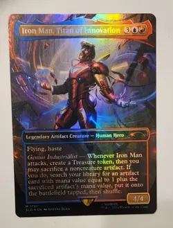 Mtg Secret Lair Iron Man, Titanic Of Innovation Borderless NM Rainbow Foil - Image 1