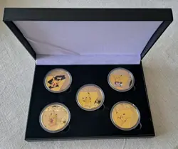 Pokemon Pikachu Collectible Gold Colored Coins in Display Box - Image 1