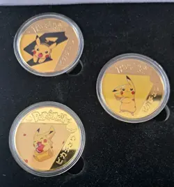 Pokemon Pikachu Collectible Gold Colored Coins in Display Box - Image 2