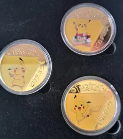 Pokemon Pikachu Collectible Gold Colored Coins in Display Box - Image 3