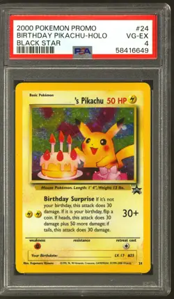 Pokemon WOTC Black Star Promo Birthday Pikachu 24 PSA 4 - Image 1