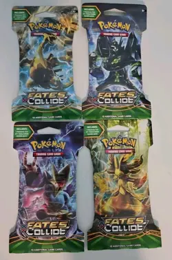 Pokemon XY Fates Collide 4 Sleeved Booster Pack Art Set - Unweighed - Sealed - Image 1