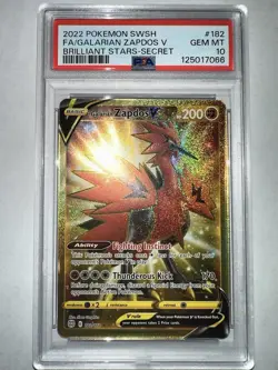 2022 Pokemon Brilliant Stars Galarian Zapdos V Gold Secret Rare 182/172 PSA 10 - Image 1