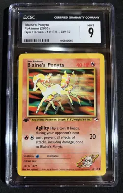 Pokemon TCG English Blaine's Ponyta 1st Edition Gym Heroes 63/132 CGC 9 - Image 1