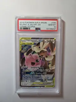 2019 POKEMON SUN & MOON Cosmic Eclipse MEGA LOPUNNY & JIGGLYPUFF GX #165 PSA 10 - Image 1