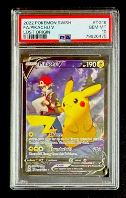 PSA 10 Pikachu V #TG16 2022 Pokemon SWSH Lost Origin Full Art Graded Card - Image 1