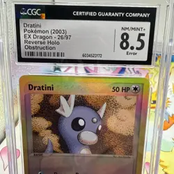 CGC 8.5 NM/M+ Error Card Dratini 2003 EX Dragon 26/97 Reverse Holo Pokemon - Image 3