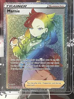 Pokemon Marnie TCG Sword & Shield Holo Card 208/202 Rainbow Secret Rare - Image 1
