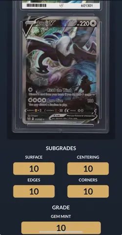 ACE 10 - Lugia V Alt Art Silver Tempest 186/195 Pokemon Card PERFECT SUBGRADES - Image 2