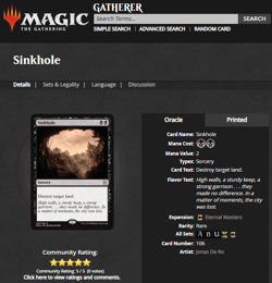 2016 MTG Magic the Gathering Eternal Masters #106 Sinkhole Rare Black WOTC - Image 3