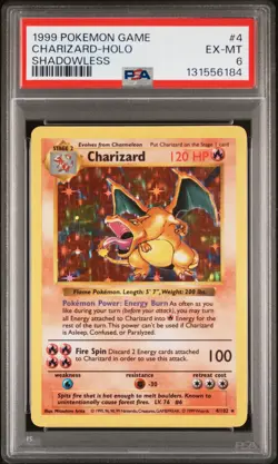 1999 POKEMON GAME SHADOWLESS #4 CHARIZARD-HOLO PSA 6 - Image 1