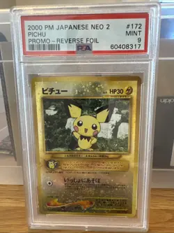2000 Pokemon Japanese Neo 2 Pichu Promo #172 Reverse Foil / Holo - PSA 9 MINT - Image 1