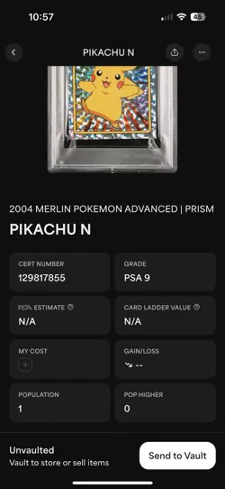 2004 Merlin Pokemon Advanced Pikachu #N Prism PSA 9 *TOP POP/POP 1* - Image 4
