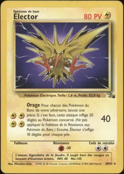 2000 Pokemon FRENCH Unlimited Fossil Electhor-Zapdos 30/62 VG-EX - Image 1