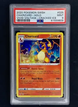 2020 Pokemon SWSH Vivid Voltage Charizard Holo Cracked Ice 025/185 PSA 9 - Image 1