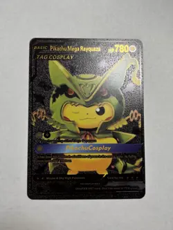 Pikachu Mega Rayquaza Tag Cosplay Black Foil Fan Art Display Card NM/M - Image 1