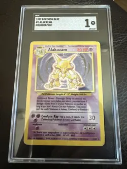 Pokemon TCG Alakazam Base Set Holo Card 1/102 Unlimited Holo Rare - Image 1