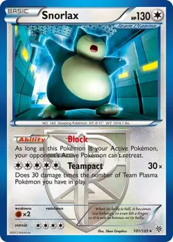 Snorlax (Team Plasma) 101/135 Rare Plasma Storm Non Holo Pokemon Card - Image 1