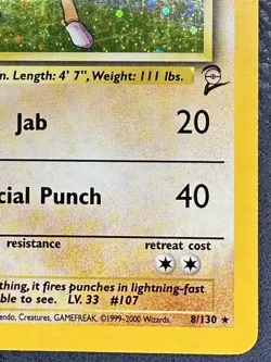 2000 Hitmonchan #8/130 Holo LP Rare Pokemon Base Set 2 Vintage WOTC - Image 5