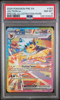 2025 POKEMON JOLTEON EX 153/131 - PRE EN-PRISMATIC EVOLUTIONS SIR PSA 8 - Image 1