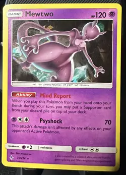 Mewtwo 75/214 LP Cracked IceHolo Rare Unbroken Bonds Foil SM Pokemon TCG Card - Image 1