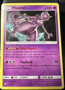 Mewtwo 75/214 LP Cracked IceHolo Rare Unbroken Bonds Foil SM Pokemon TCG Card - Image 2