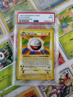 PSA 9 Mint - Electrode 21/102 - Base Set Shadowless - Pokemon Card with Goodies! - Image 1
