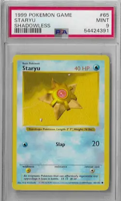 Pokemon PSA 9 Mint Staryu 65/102 Shadowless Base Set Non-Holo 1999 - Image 1