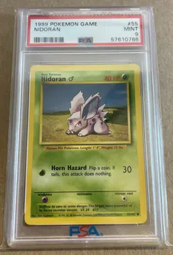 1999 POKEMON GAME BASE SET UNLIMITED 55 NIDORAN PSA 9 MINT - Image 1