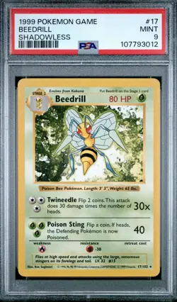 1999 Pokemon Base Set Shadowless Beedrill #17 English Rare 17/102 - PSA 9 MINT - Image 1
