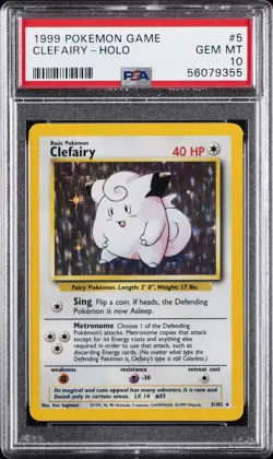 1999 POKEMON BASE SET UNLIMITED #5 CLEFAIRY-HOLO PSA 10 - Image 1