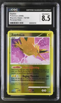 CGC 8.5 Zapdos 2008 Majestic Dawn 14/100 Reverse Holo Pokemon Card - Image 1