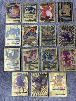 Set of 15 Pokemon Charizard,Dragonite,Urshifu&More Gold Foil Fan Art Cards MP-LP - Image 1