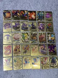 Set of 30 Pokemon Charizard,Blastoise,Machamp&More Gold Foil Fan Art Cards LP - Image 1