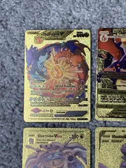 Set of 30 Pokemon Charizard,Blastoise,Machamp&More Gold Foil Fan Art Cards LP - Image 2