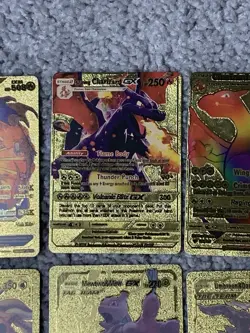 Set of 30 Pokemon Charizard,Blastoise,Machamp&More Gold Foil Fan Art Cards LP - Image 3