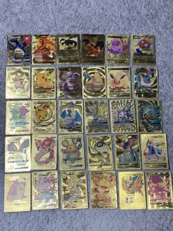 Set of 30 Pokemon Charizard,Dragonite,Mewtwo,Mew&More Gold Foil Fan Art Cards LP - Image 1