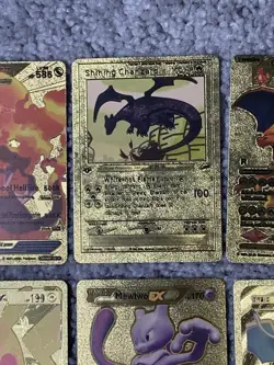 Set of 30 Pokemon Charizard,Dragonite,Mewtwo,Mew&More Gold Foil Fan Art Cards LP - Image 4