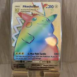 Pikachu VMAX Gold Metal Textured Rainbow Edition Display Pokemon Card - Image 1